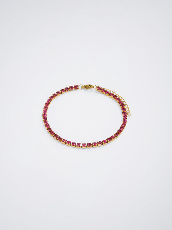 Steel Bracelet With Crystals, Fuchsia, hi-res