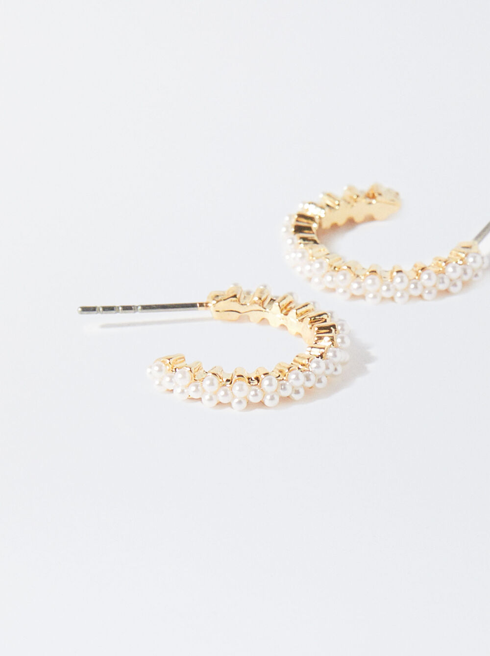 Gold-Toned Hoop Earrings With Faux Pearls