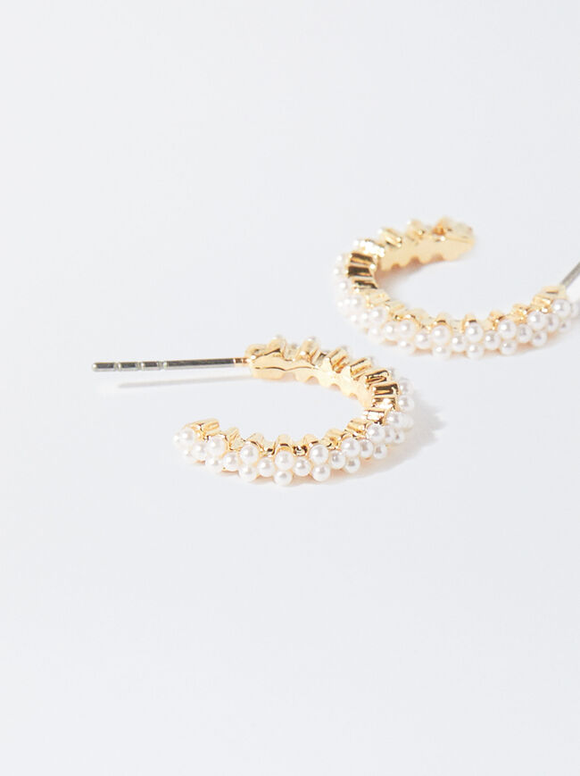 Gold-Toned Hoop Earrings With Faux Pearls Golden | Parfois