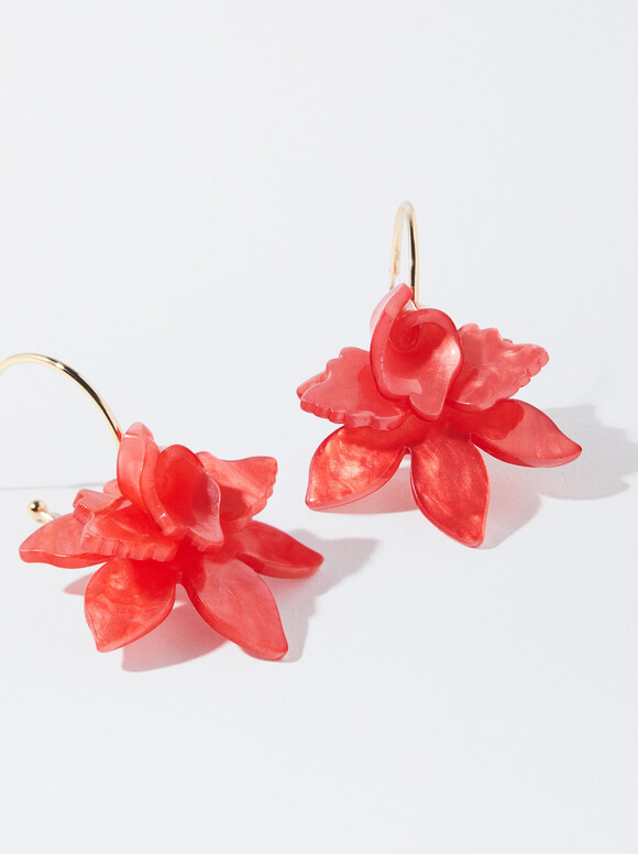 Flower Earrings, Coral, hi-res
