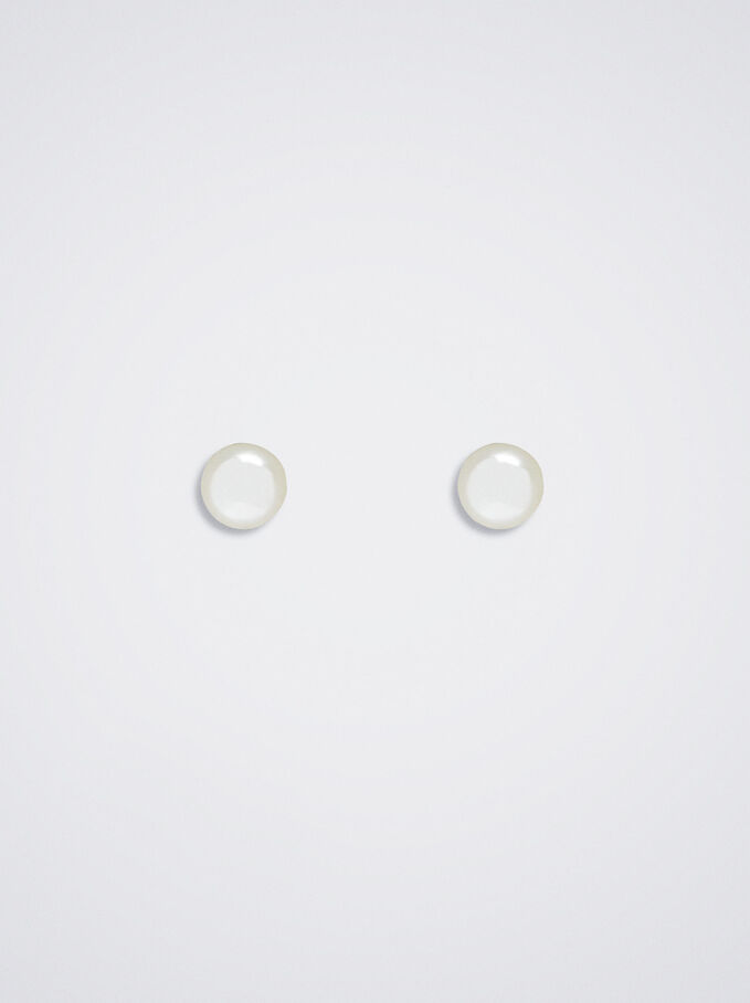 Small Earrings With Pearl, Beige, hi-res