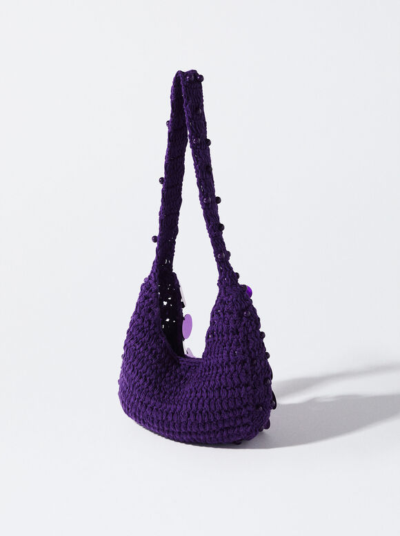 Shoulder Bag With Sequins, Purple, hi-res