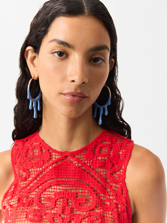 Online Exclusive - Enamel Hoop Earrings, Blue, hi-res