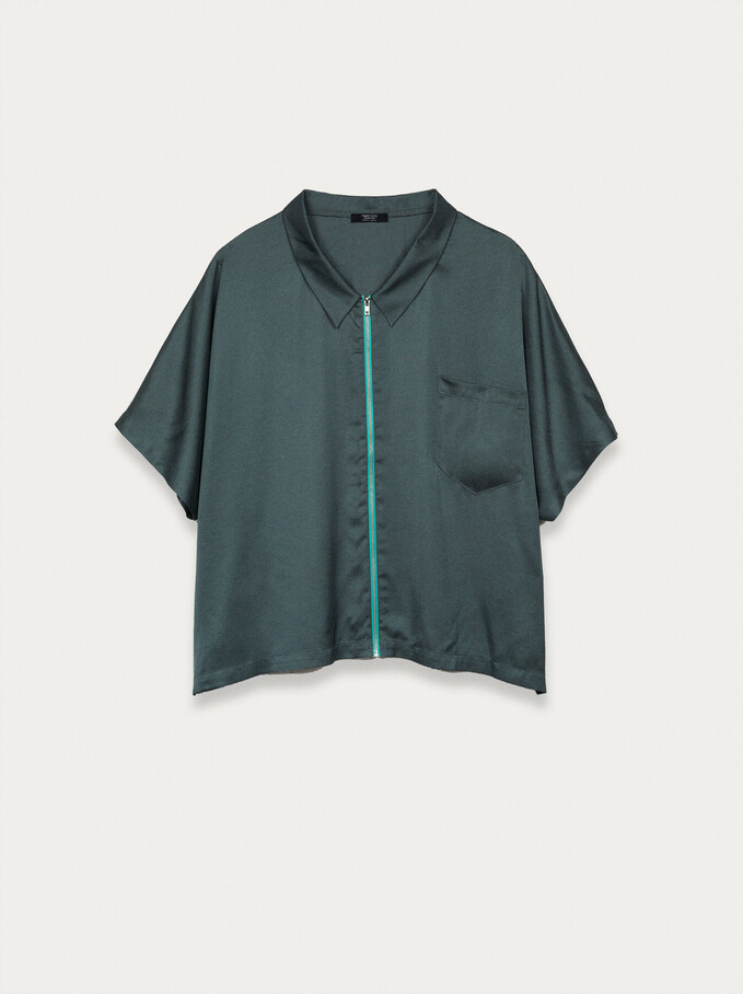 Oversized Shirt With Pocket And Zip, Green, hi-res