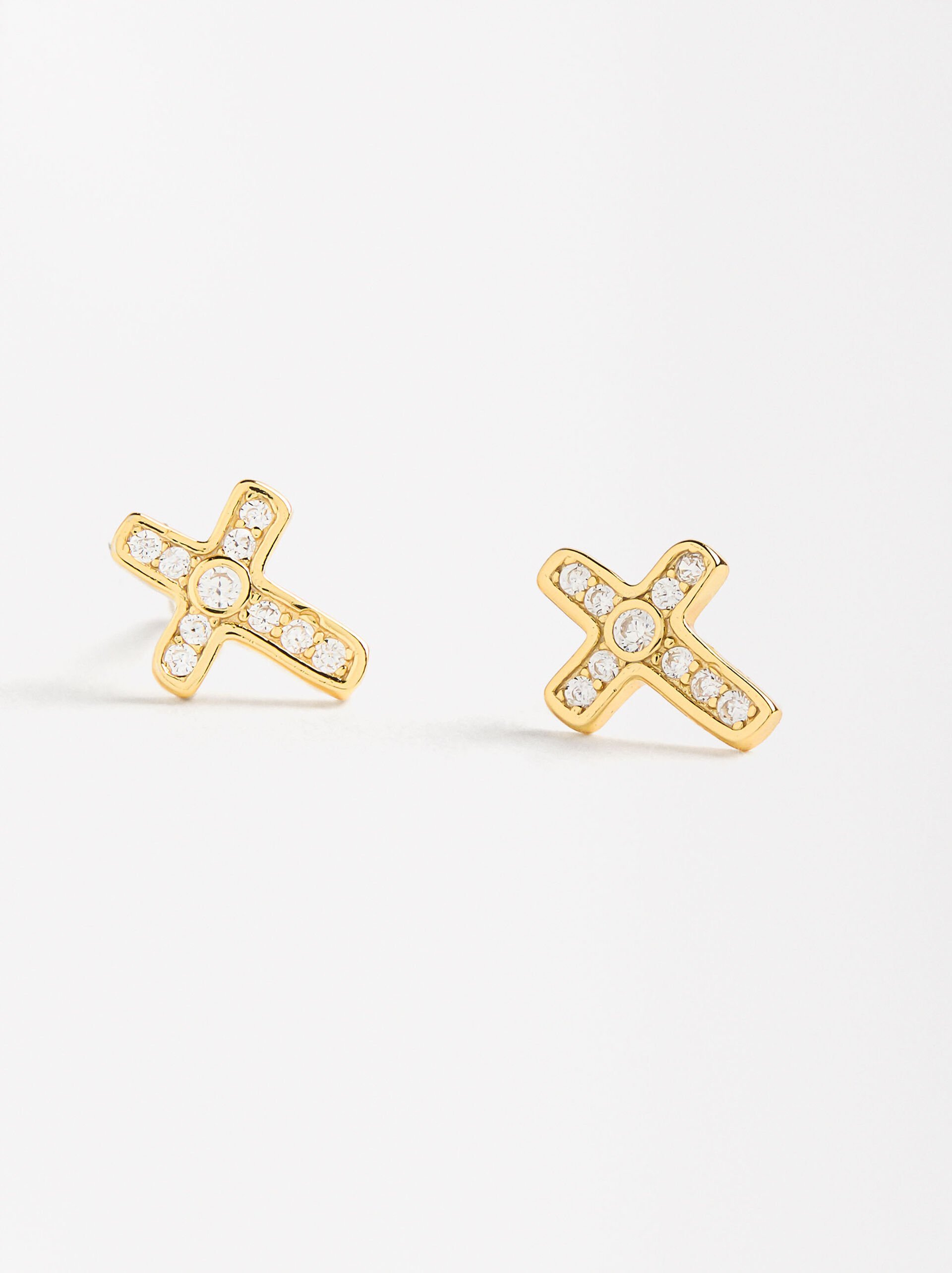 Cross zirconia earrings - 925 sterling silver image number 2.0