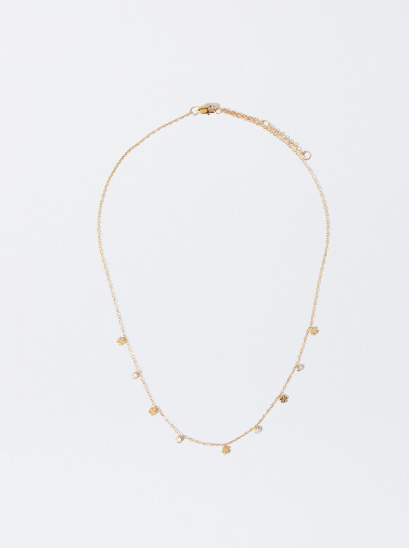 Silver Stainless Steel Necklace With Crystals, Golden, hi-res