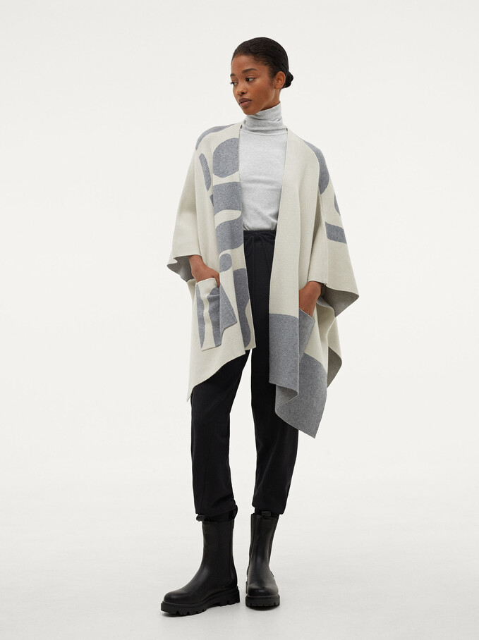 Open Knitted Poncho, Grey, hi-res