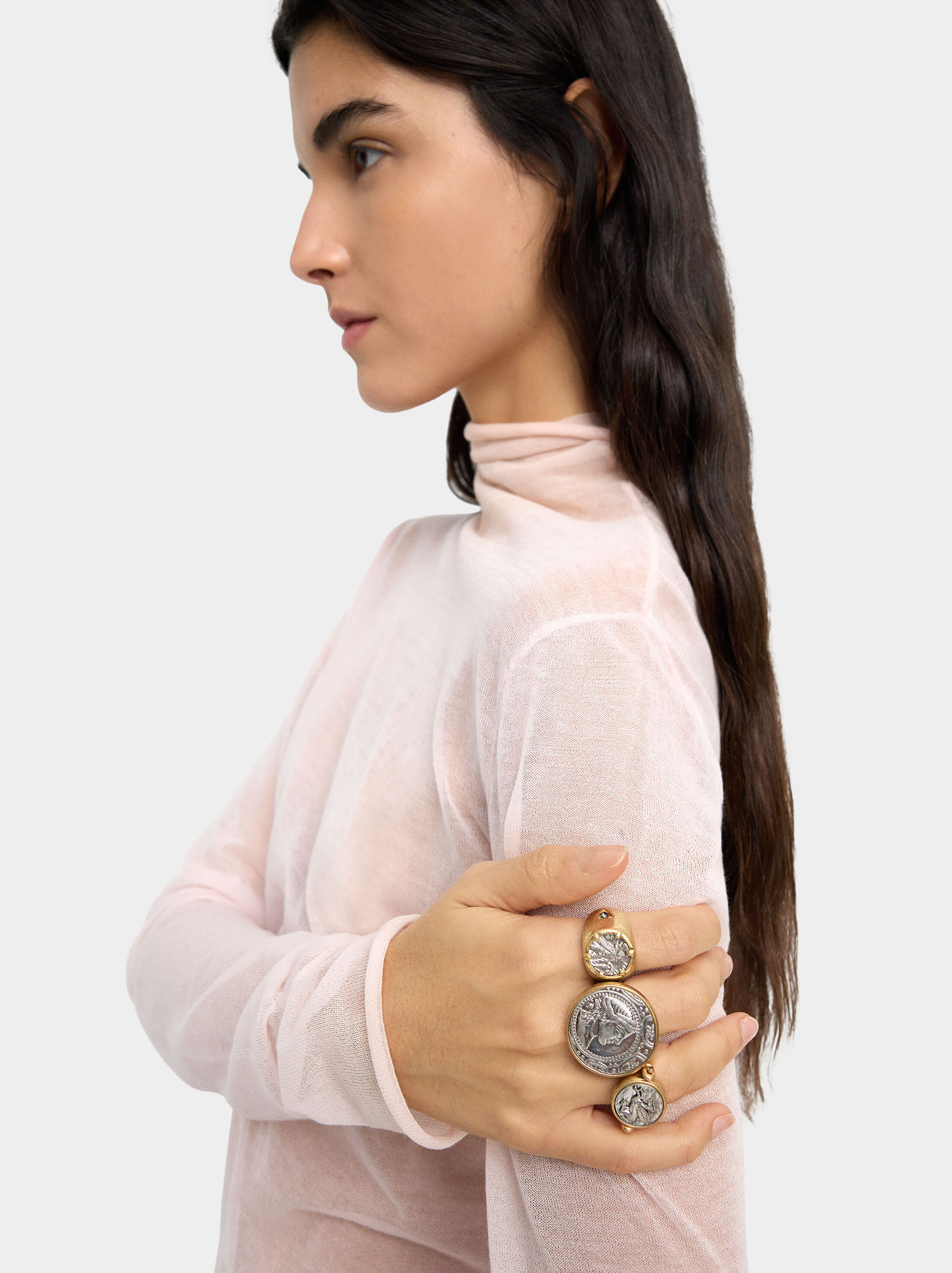 Bicolor ring with coin and crystal image number 3.0