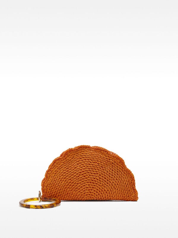 Oval straw-effect handbag