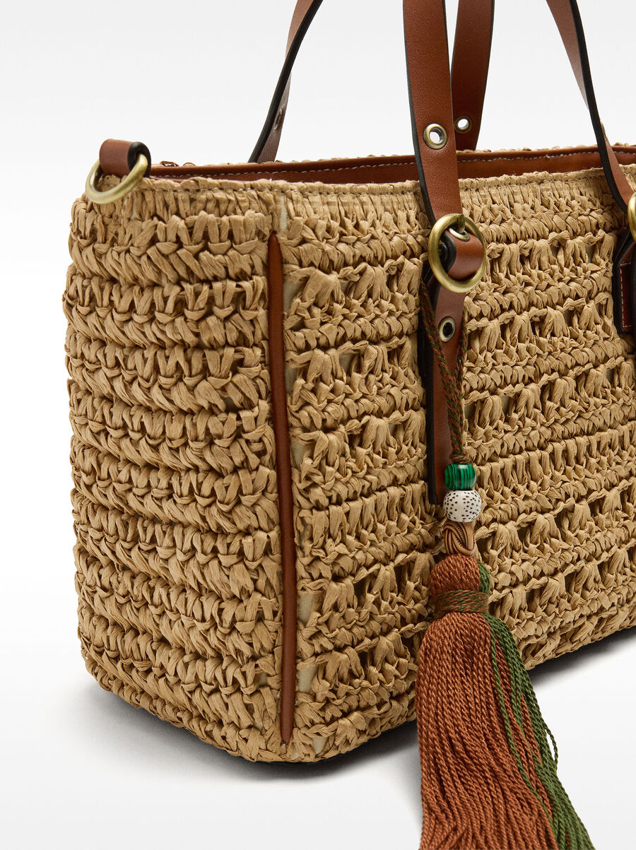 Straw-effect tote bag with crossbody strap