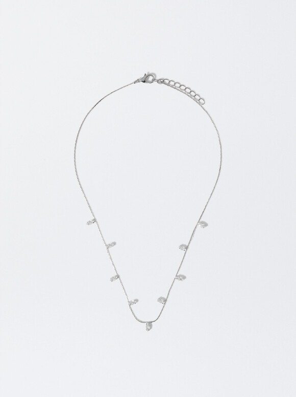 Silver Necklace With Zirconia, Silver, hi-res