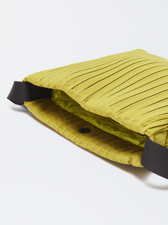 Pleated Shoulder Bag, Yellow, hi-res