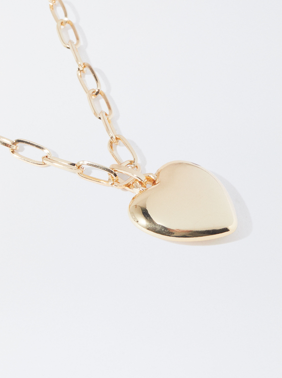 Golden Necklace With Heart, Golden, hi-res