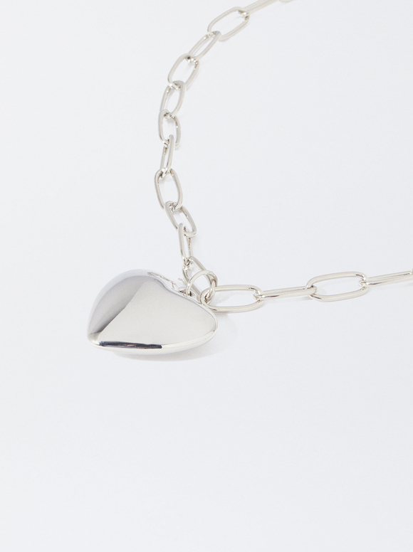 Silver Necklace With Heart, Silver, hi-res