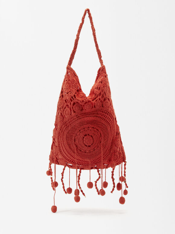 Crochet Shoulder Bag, Red, hi-res