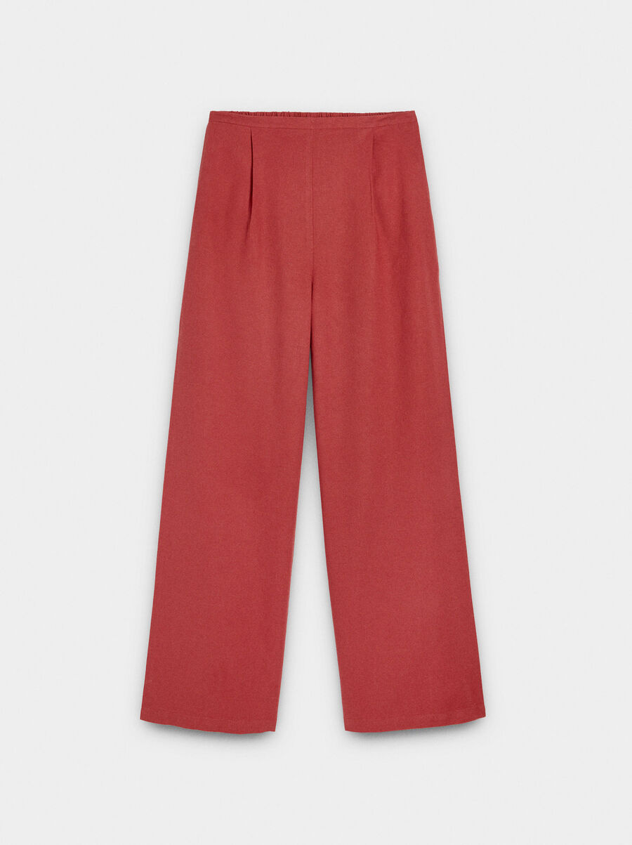 Linen-blend trousers with elastic waistband
