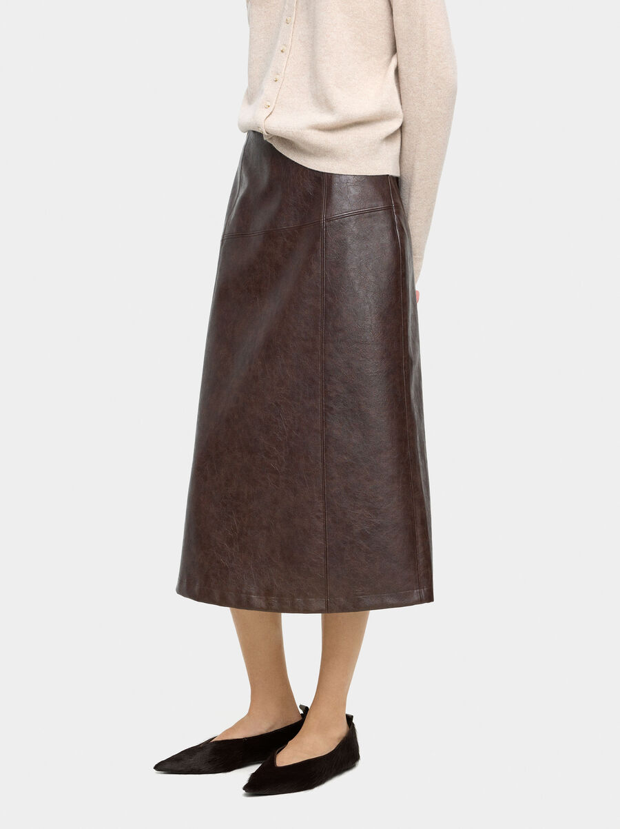 Falda midi efecto piel