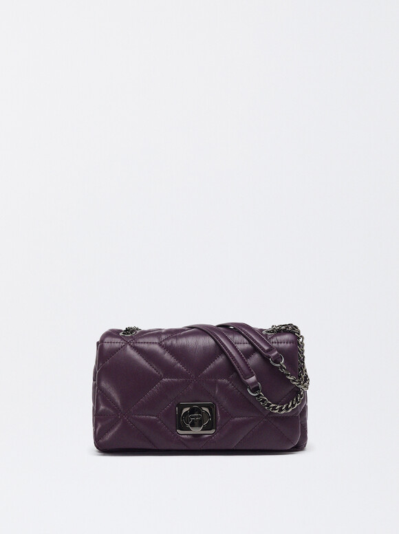 Quilted Shoulder Bag With Chain, Purple, hi-res