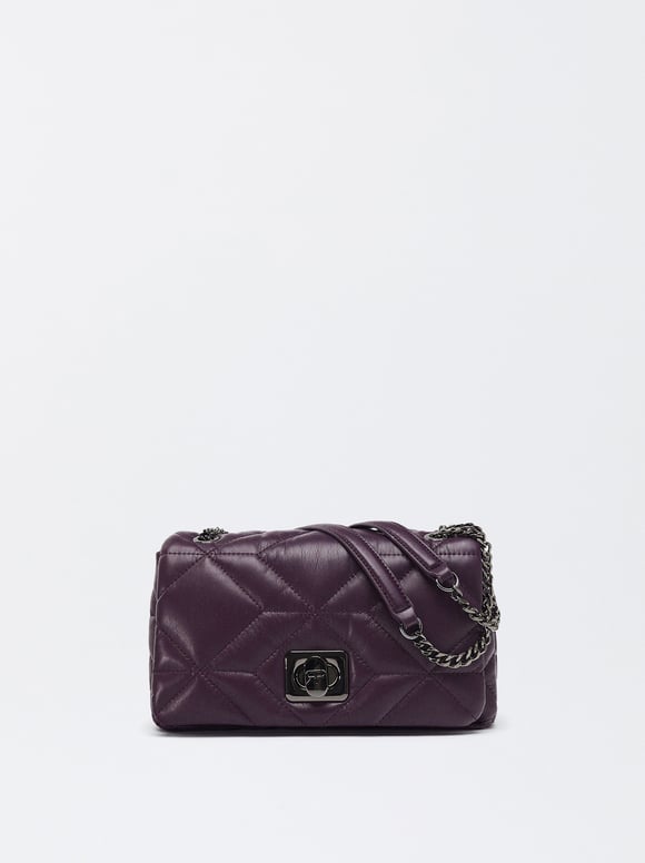Quilted Crossbody Bag With Chain, Purple, hi-res