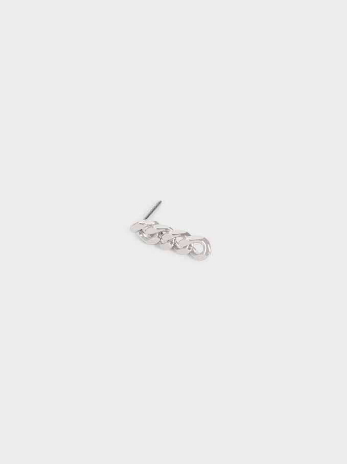 Short Silver Earrings With Links, Silver, hi-res