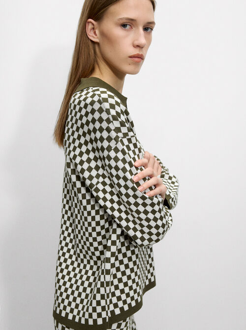 Suéter de punto jacquard cuello polo