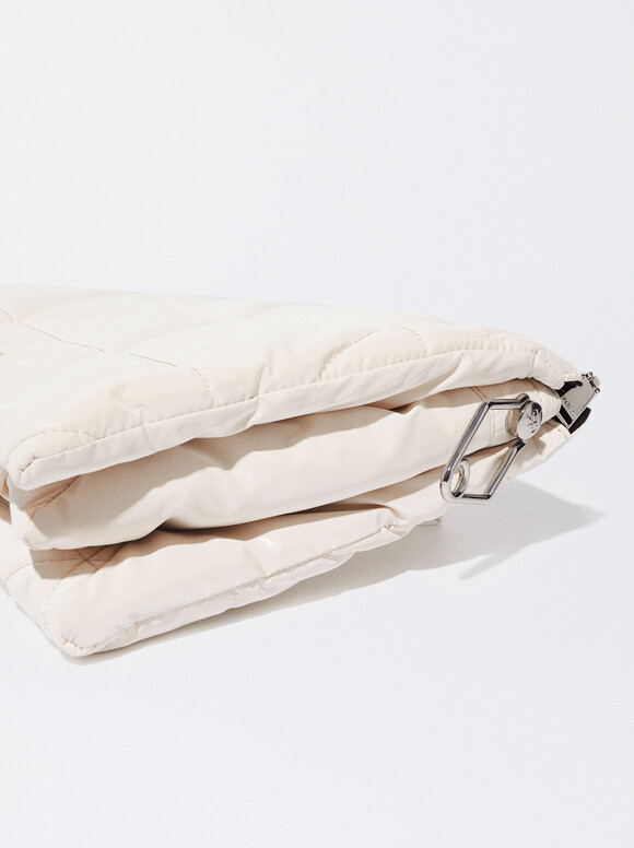 Quilted Nylon Shoulder Bag, White, hi-res