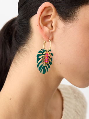 Beaded Leaf Earrings, Multicolor, hi-res
