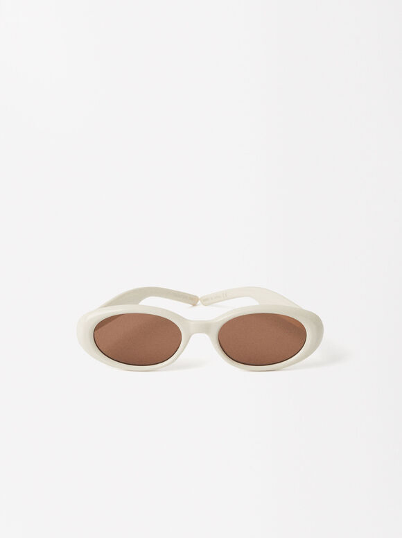 Sonnenbrille Mit Ovalem Rahmen, Beige, hi-res