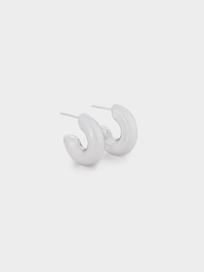 Stainless Steel Small Hoop Earrings, Silver, hi-res