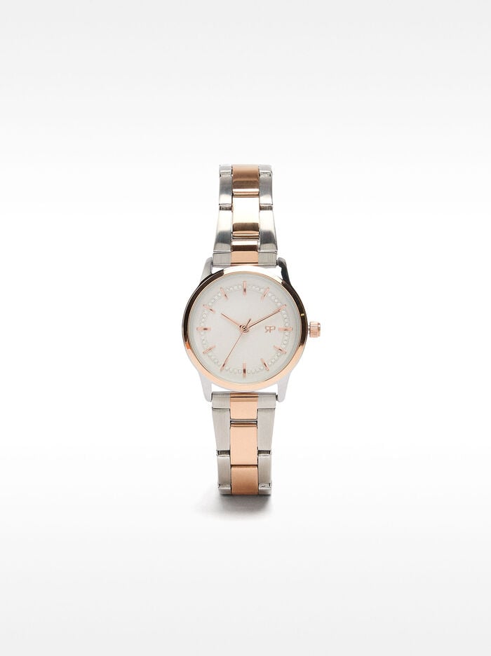 Watch with bicolor stainless steel wristband