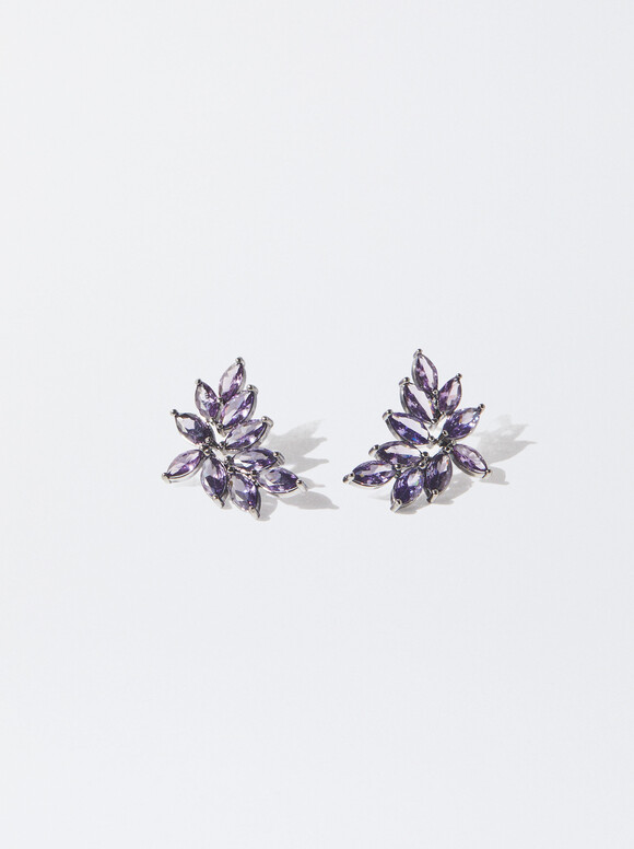 Earrings With Zirconia, Purple, hi-res