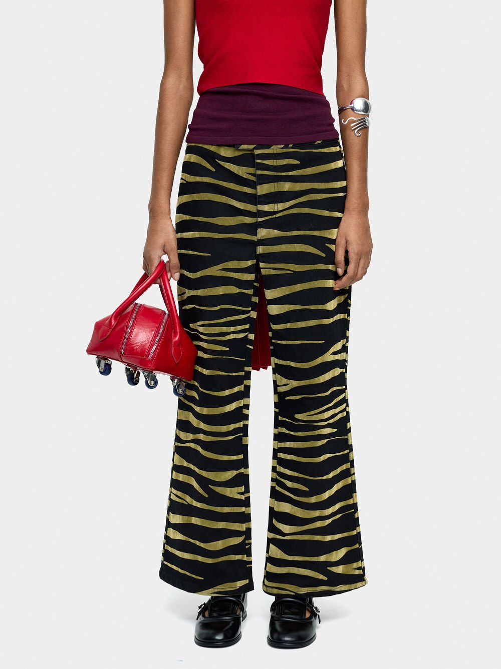 Denim printed trousers with animal print