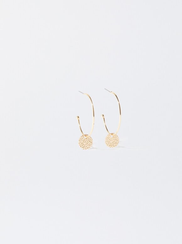Gold-Toned Hoop Earrings With Medallions, Golden, hi-res