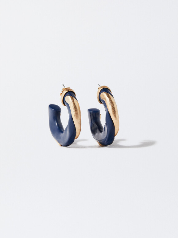 Hoop Earrings With Resin, Blue, hi-res