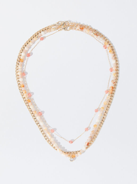 Set Of Necklaces With Stone, Coral, hi-res