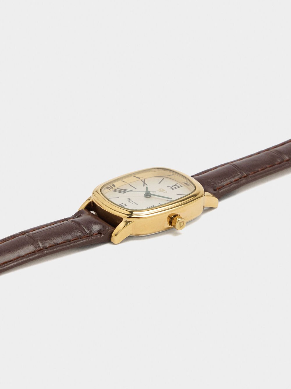 Rectangular watch with leather-effect bracelet