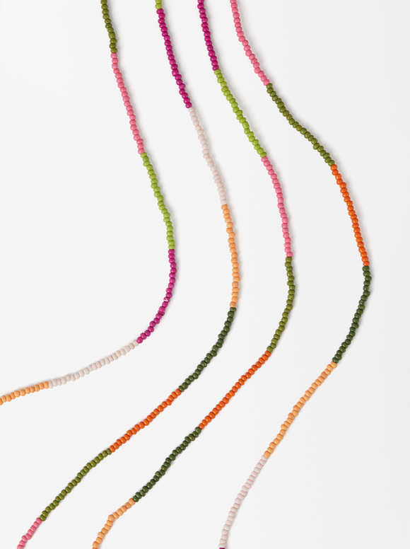 Triple Beaded Necklace, Multicolor, hi-res