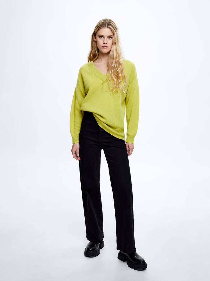 100% Cashmere Knitted Sweater, Green, hi-res