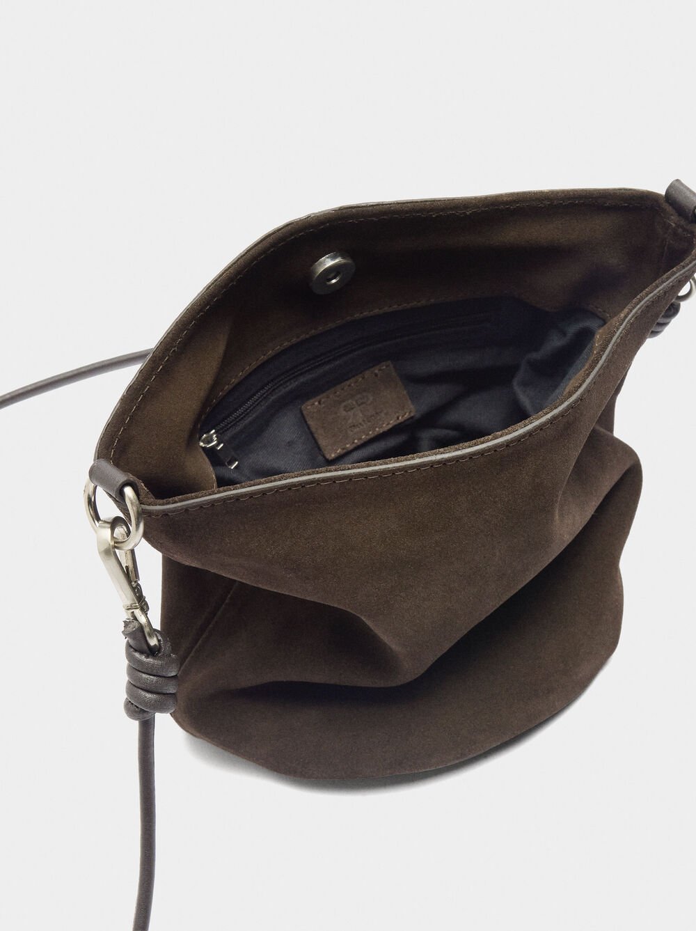 Leather bucket bag with crossbody strap