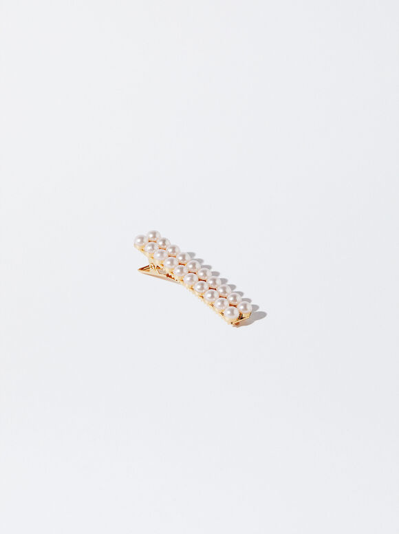 Hair Claw With With Pearls, White, hi-res