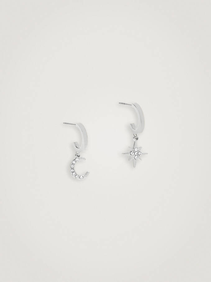 Steel Hoops With Moon And Star, Silver, hi-res