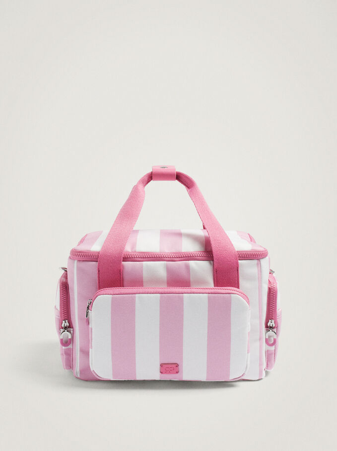 Striped Lunch Bag, Pink, hi-res