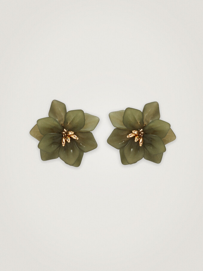 Flower Earrings, Khaki, hi-res