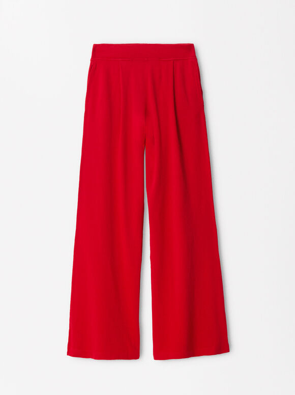 100% Cotton Elastic Waist Pants , Red, hi-res