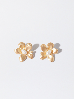 Boucles D'Oreilles Fleur Avec Perles, Blanc, hi-res