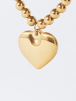 Collar De Acero Dorado Corazón Personalizable, Dorado, hi-res