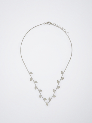 Silver Necklace With Leaf Pendants, Silver, hi-res