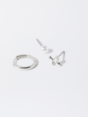 Set Of Silver-Plated Earrings, Silver, hi-res