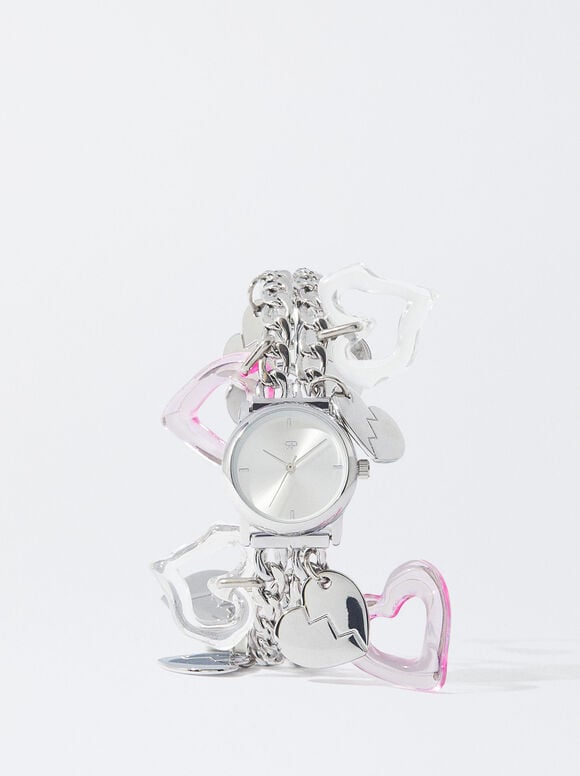 Online Exclusive - Watch With Hearts, Silver, hi-res