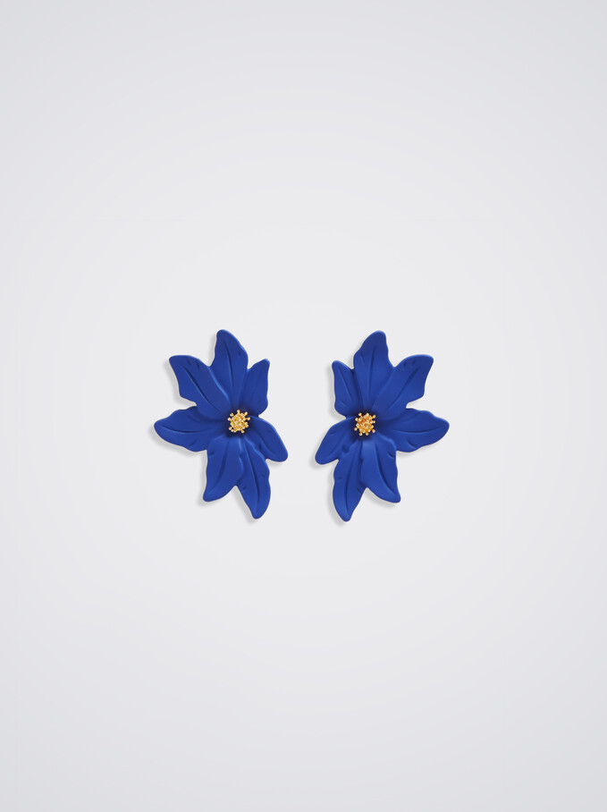 Flower Earrings, Blue, hi-res